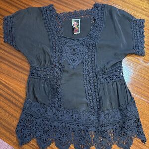 Johnny Was Top Womens XS Crochet Lace Boho Tunic Shell Festival Made in‎ USA